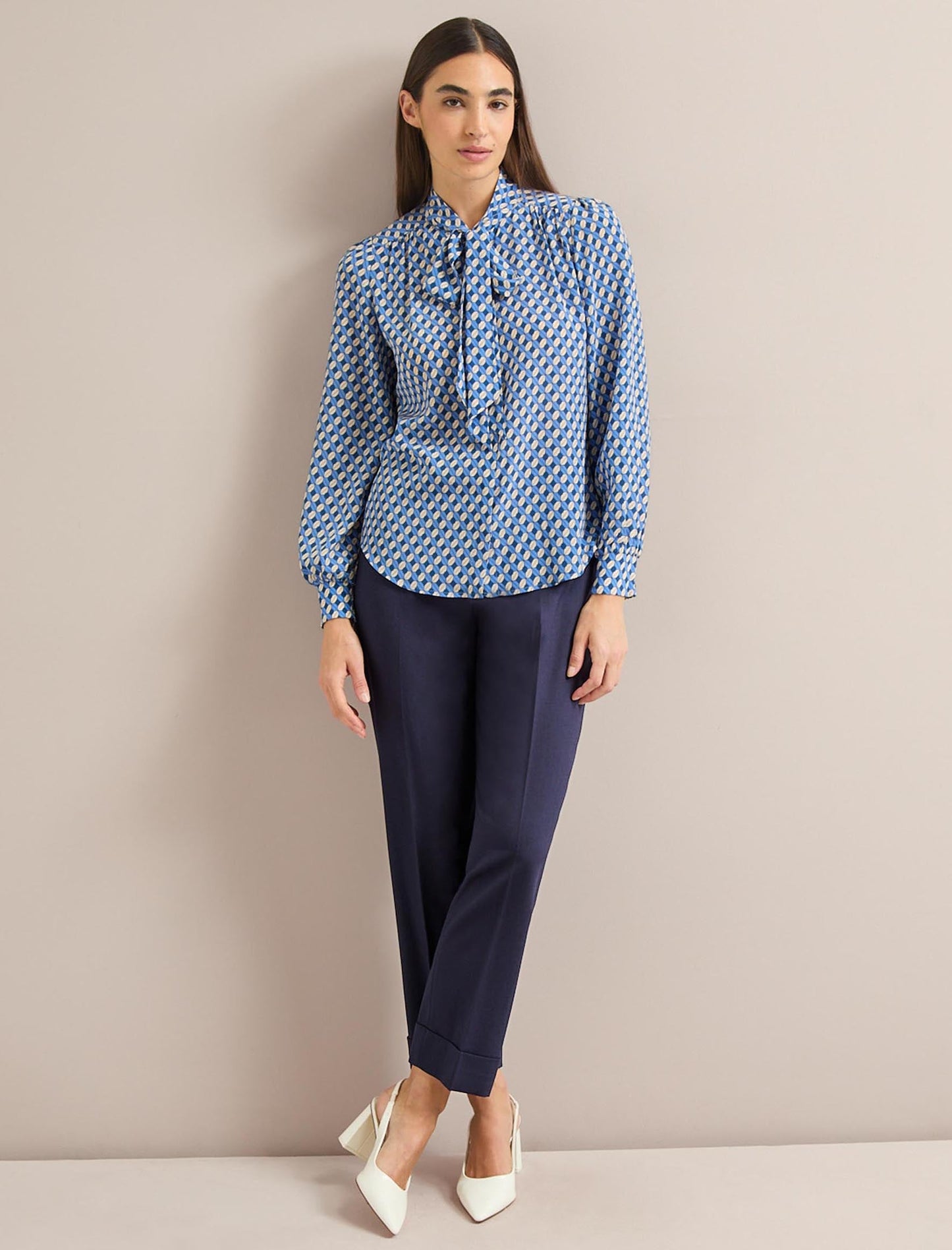 Matty Silk Shirt - Blue Cream Lips Print