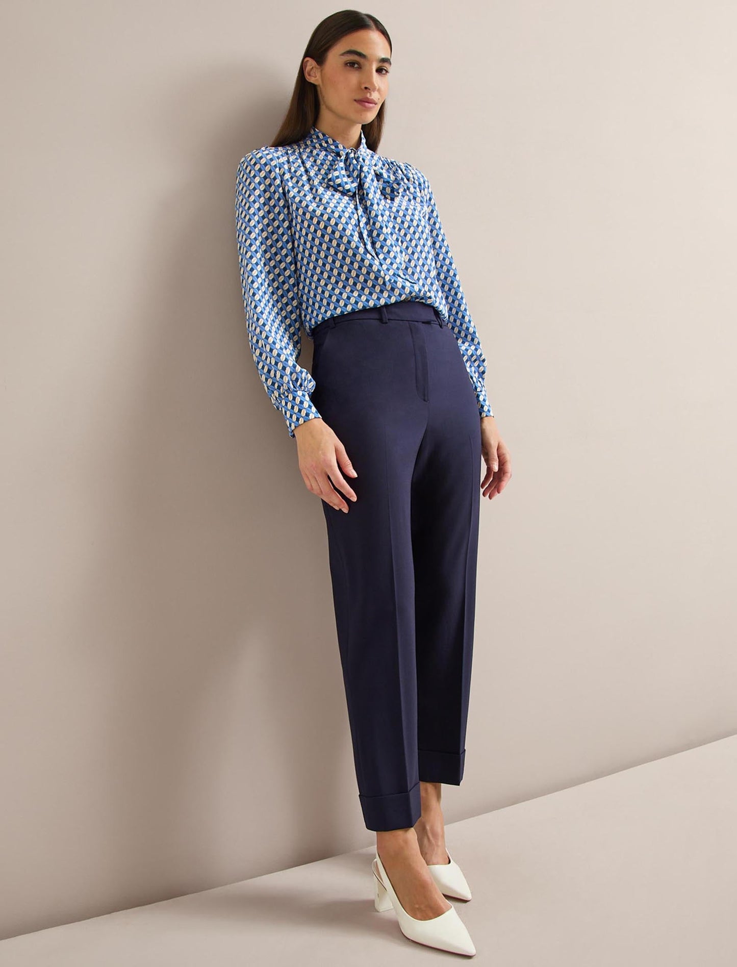 Matty Silk Shirt - Blue Cream Lips Print