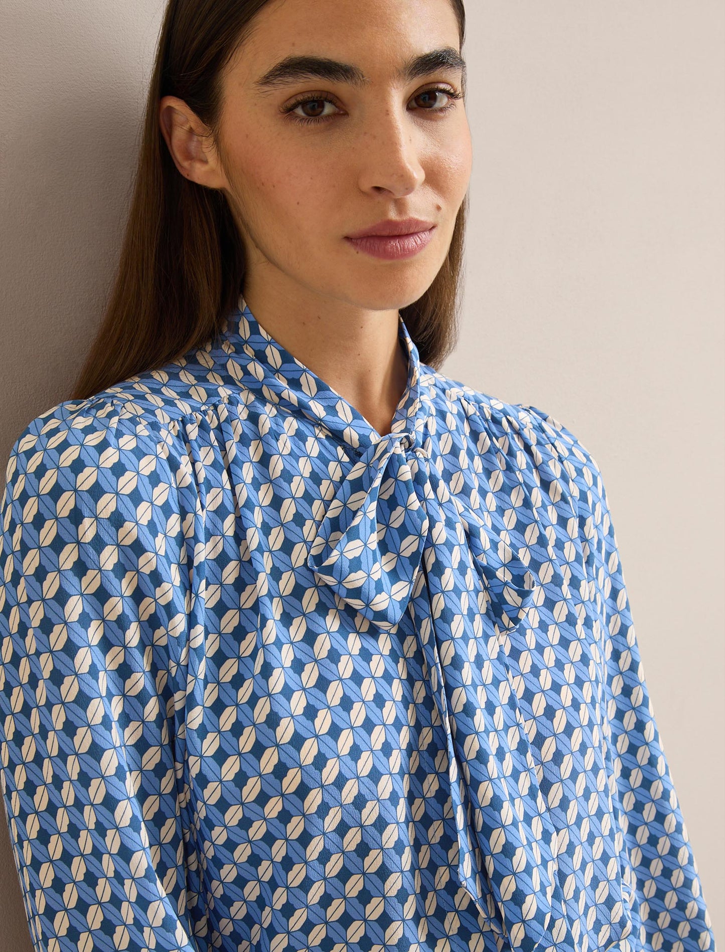 Matty Silk Shirt - Blue Cream Lips Print
