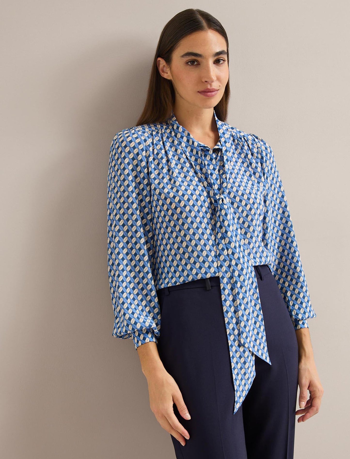 Matty Silk Shirt - Blue Cream Lips Print