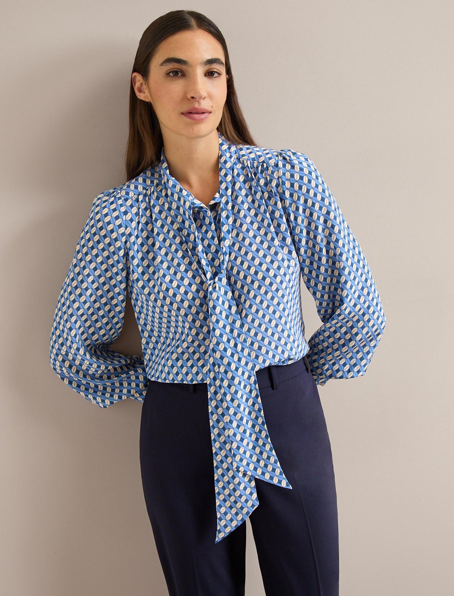 Matty Silk Shirt - Blue Cream Lips Print