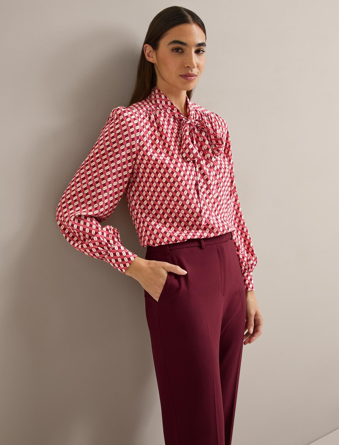 Matty Silk Shirt - Blush Burgundy Lips Print