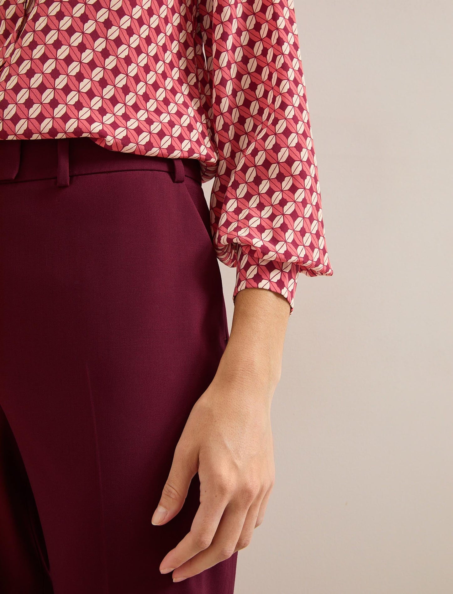Matty Silk Shirt - Blush Burgundy Lips Print
