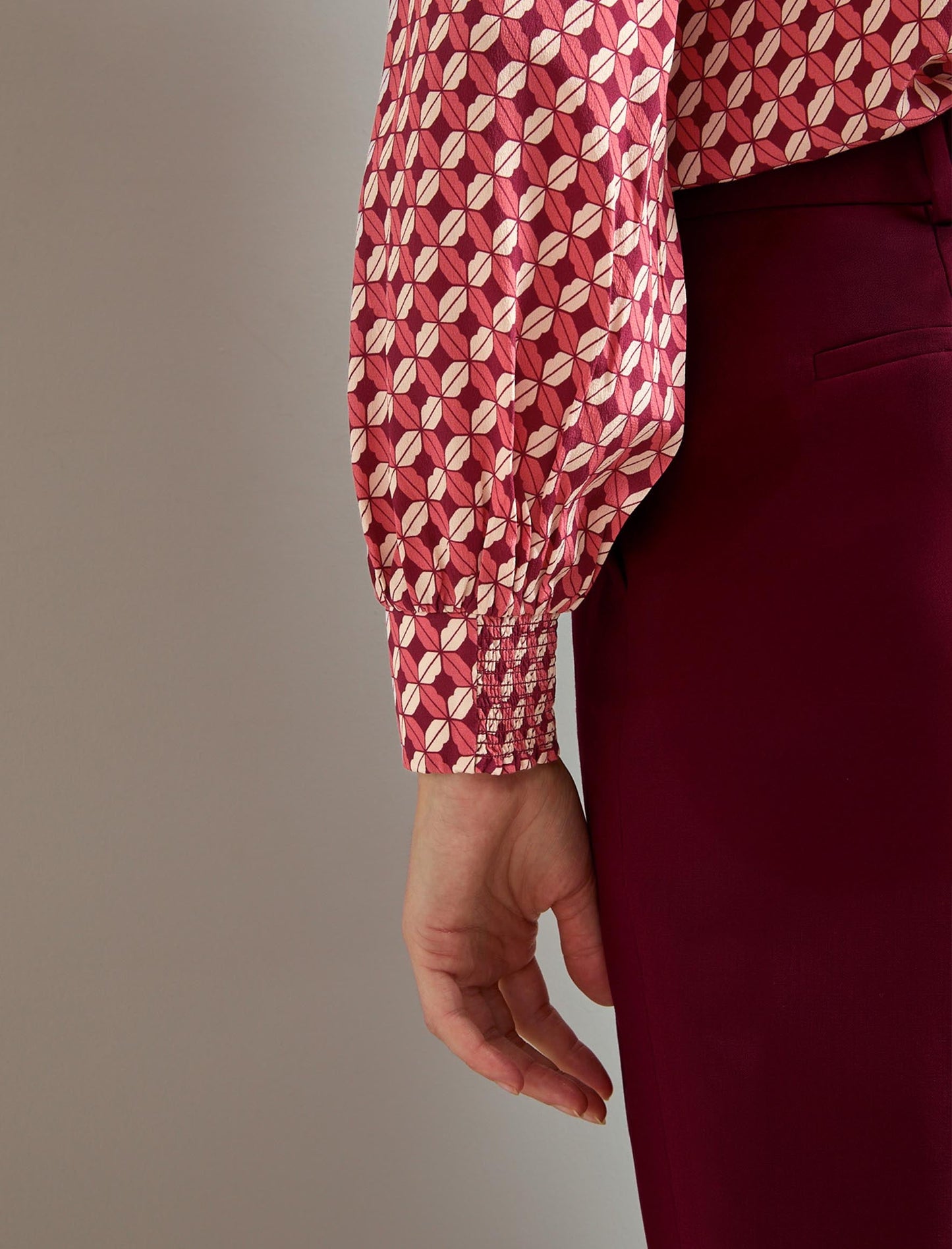 Matty Silk Shirt - Blush Burgundy Lips Print