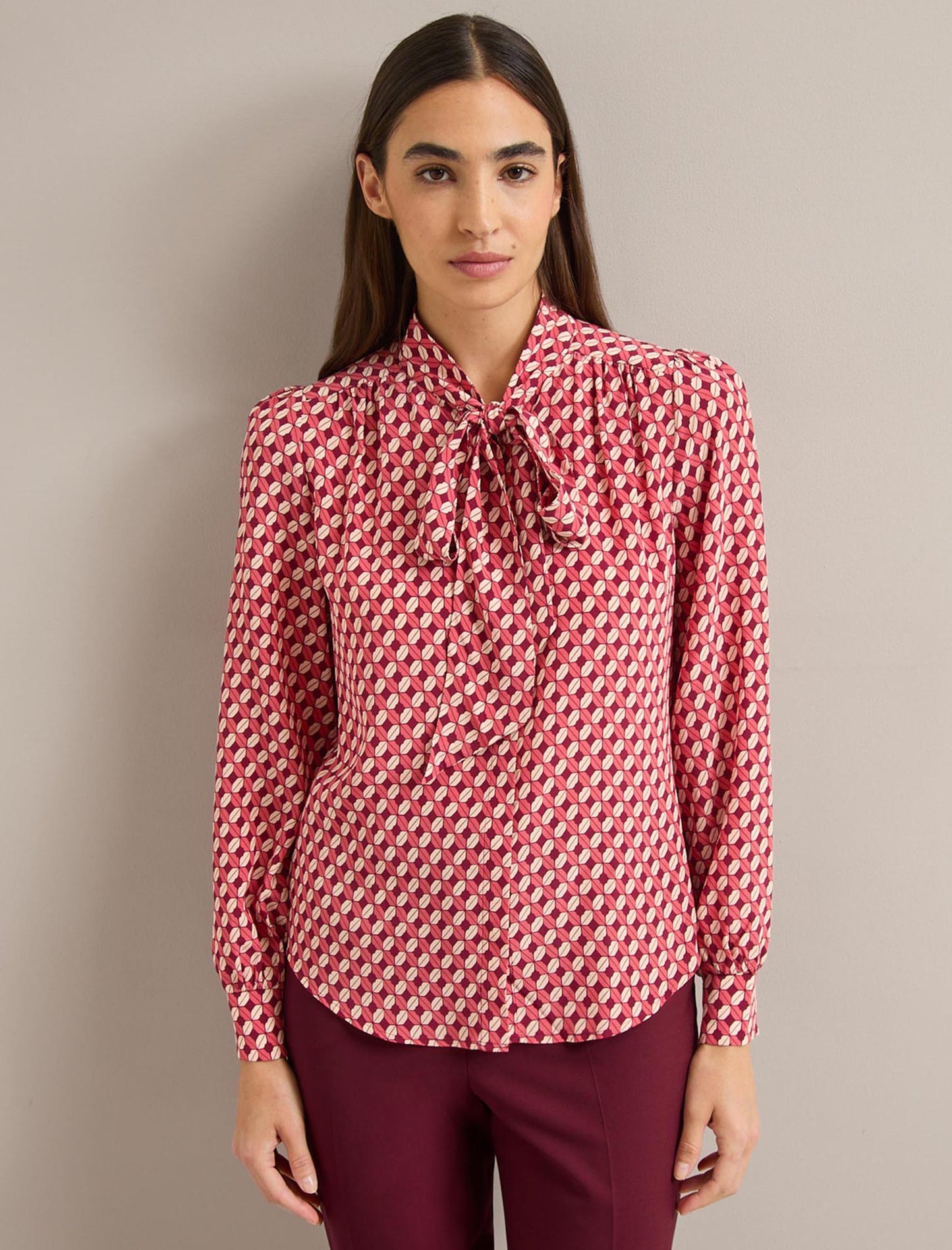 Matty Silk Shirt - Blush Burgundy Lips Print