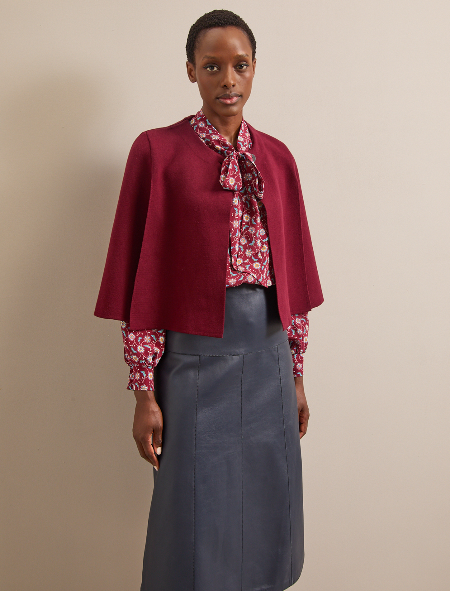 Matty Silk Shirt - Burgundy Trellis Print