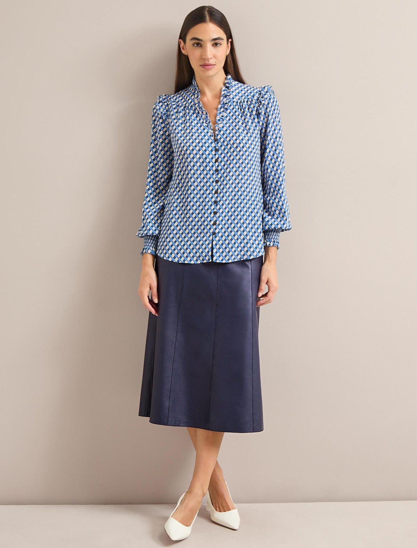 Stella Silk Shirt - Blue Cream Lips Print
