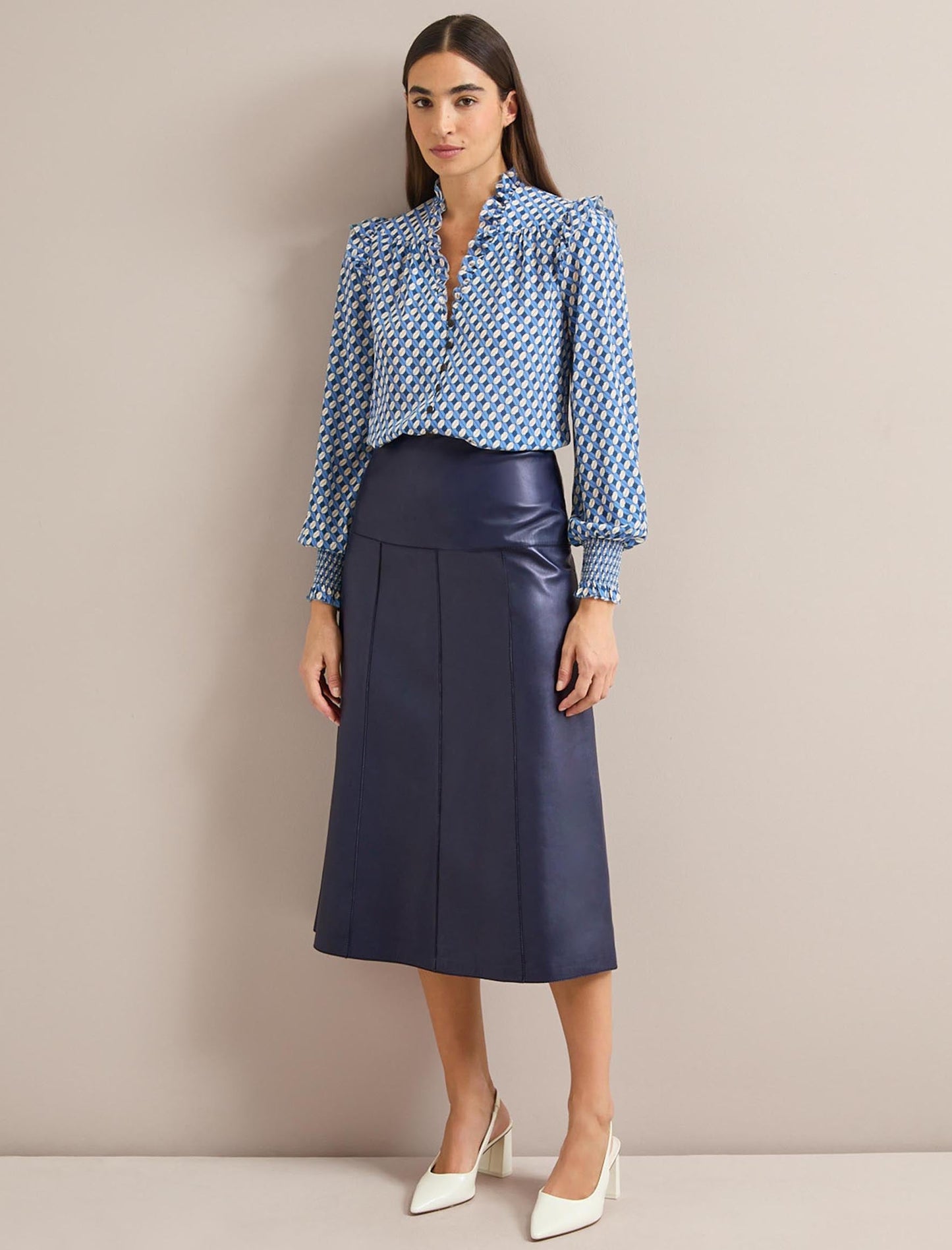 Stella Silk Shirt - Blue Cream Lips Print