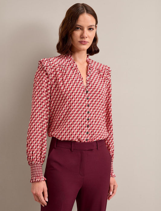 Stella Silk Shirt - Blush Burgundy Lips Print