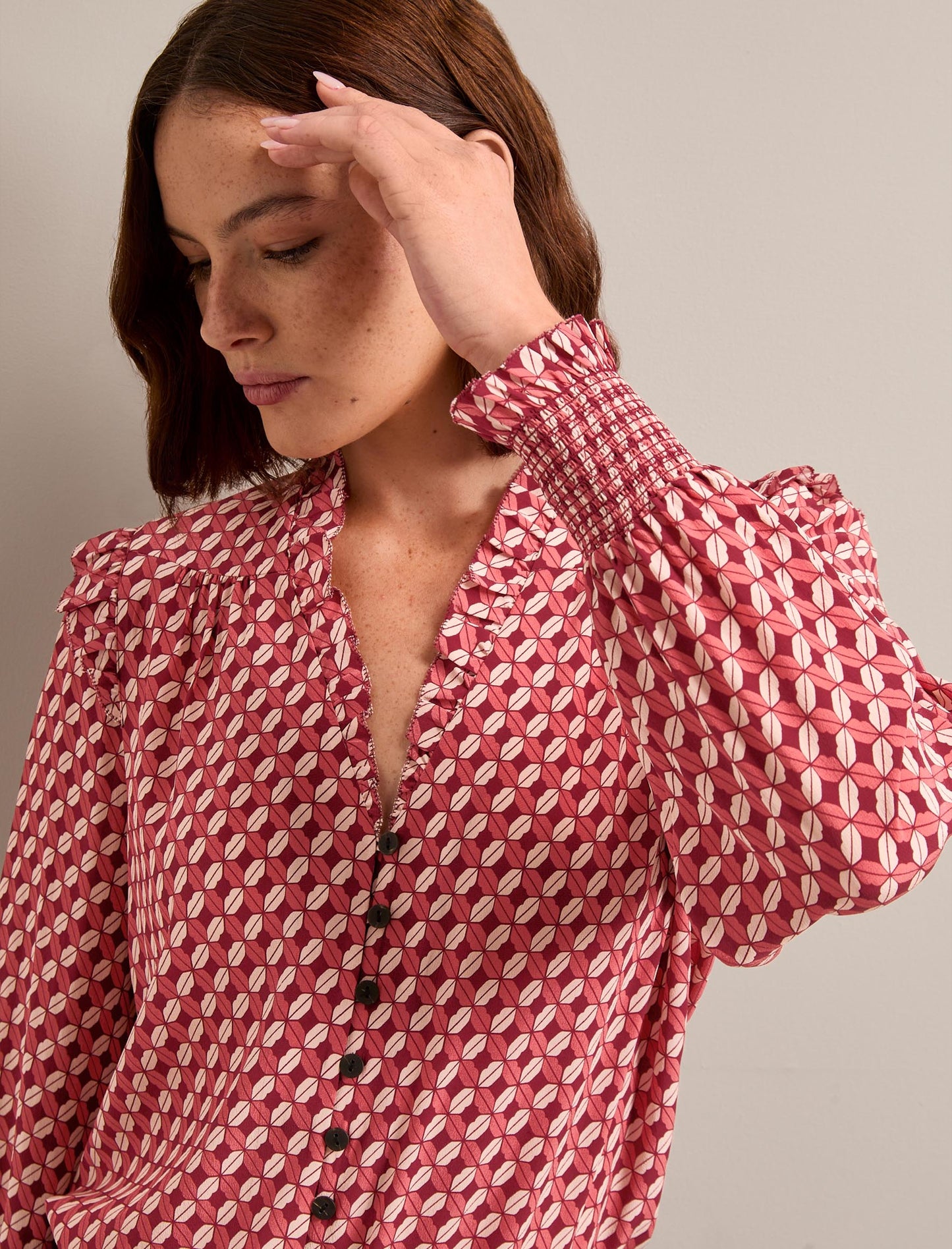 Stella Silk Shirt - Blush Burgundy Lips Print