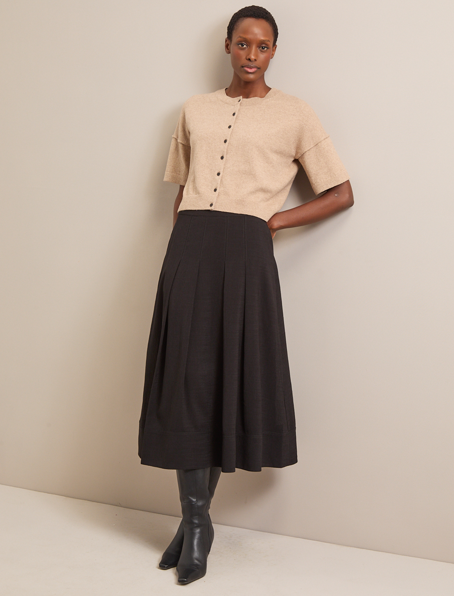 Sophia Techni Voile Pleated Maxi Skirt - Black