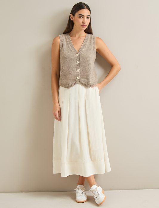 Sophia Techni Voile Pleated Maxi Skirt - Cream