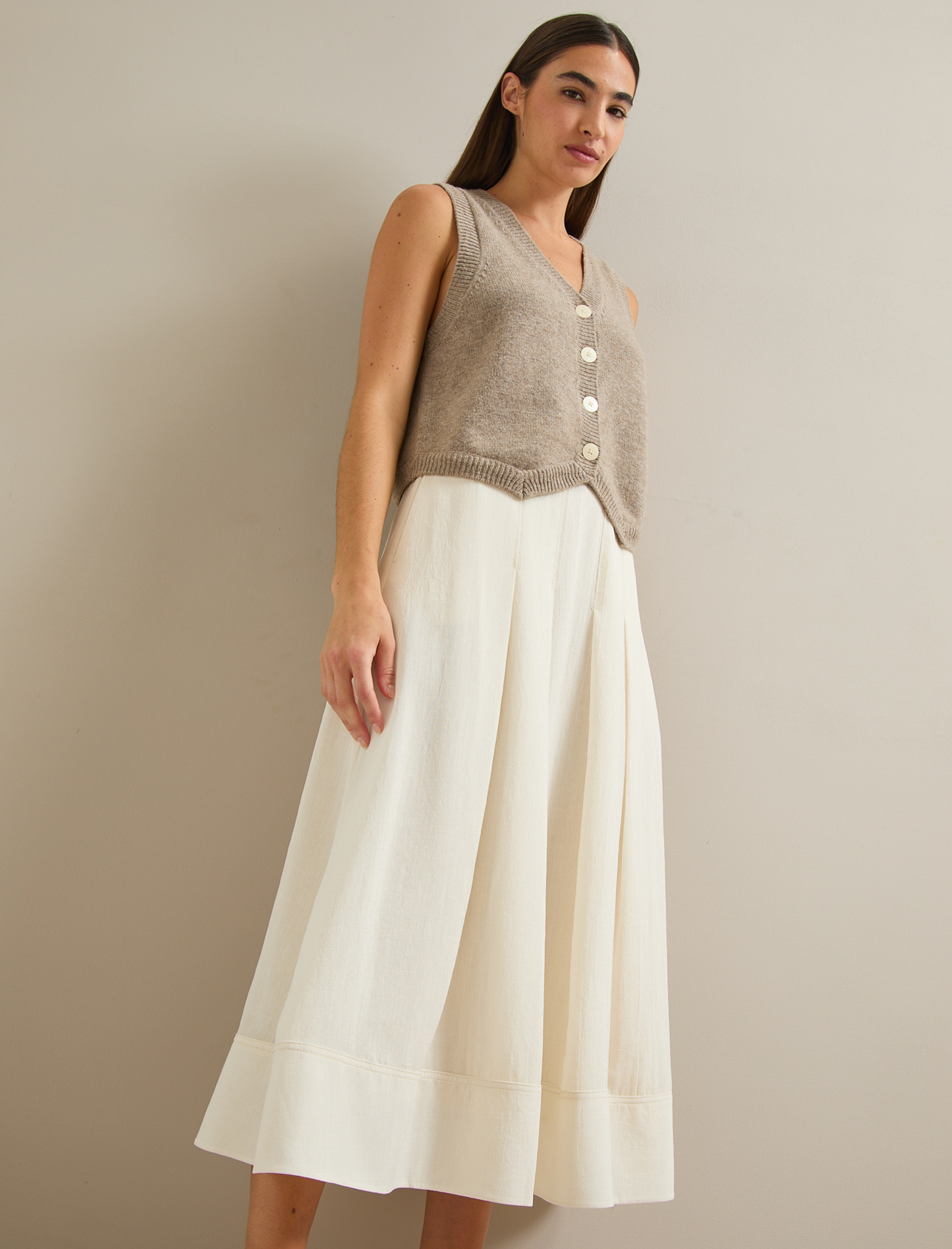 Sophia Techni Voile Pleated Maxi Skirt - Cream