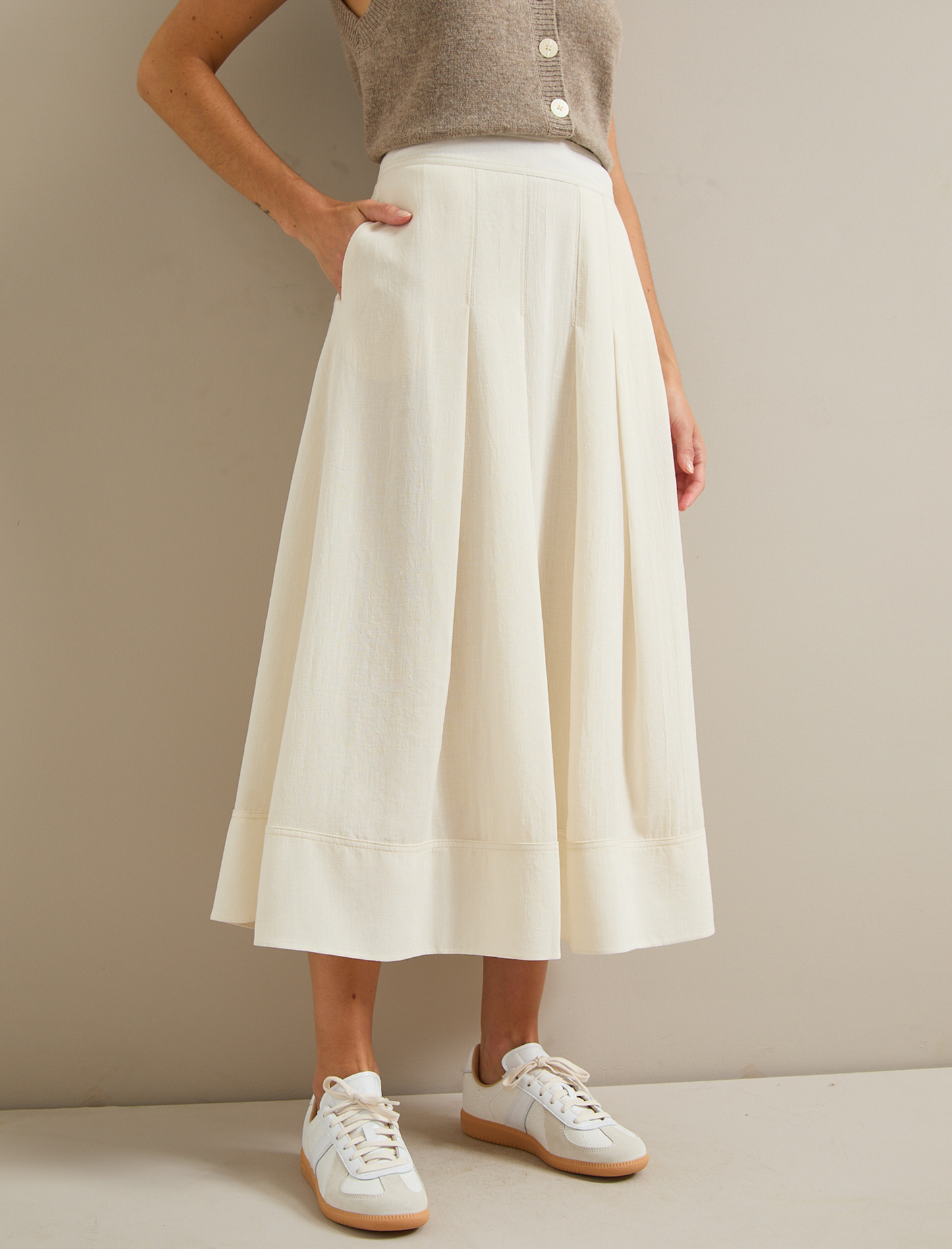 Sophia Techni Voile Pleated Maxi Skirt - Cream