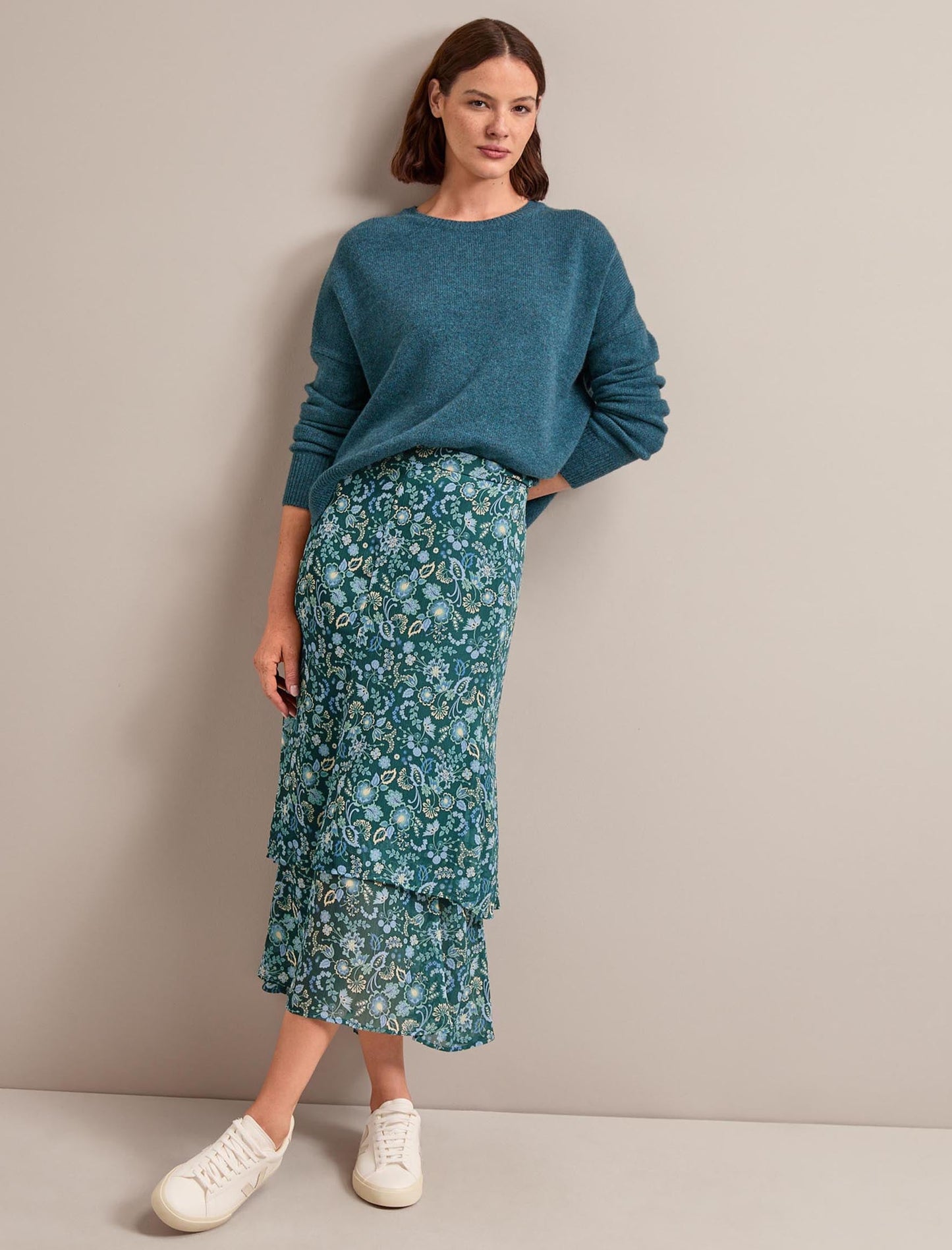 Lotta Maxi Skirt - Dark Green Pale Blue Large Floral Print