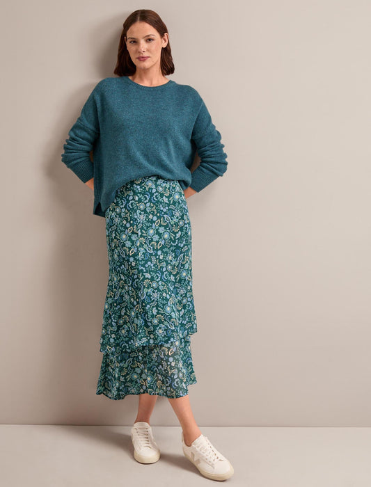 Lotta Maxi Skirt - Dark Green Pale Blue Large Floral Print