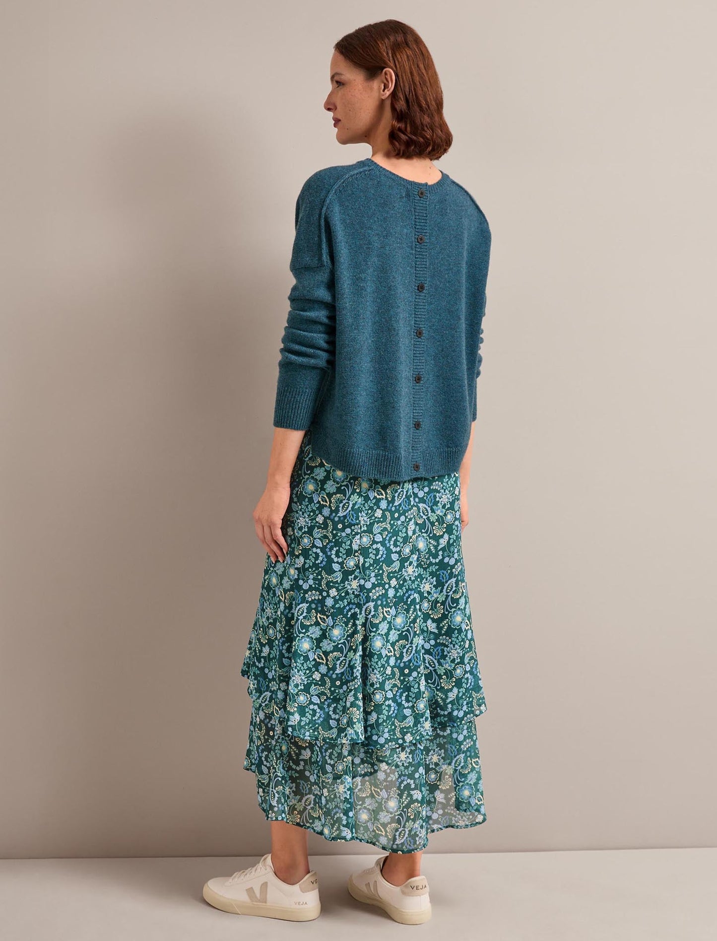 Lotta Maxi Skirt - Dark Green Pale Blue Large Floral Print