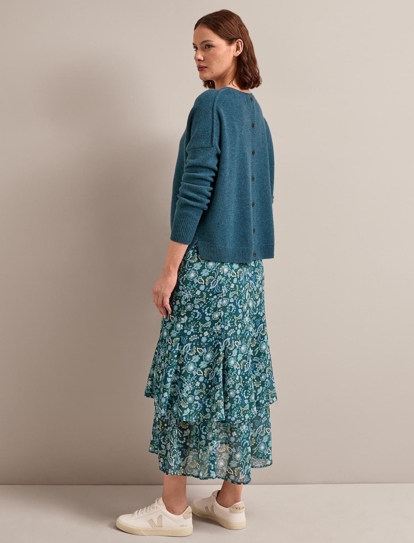 Lotta Maxi Skirt - Dark Green Pale Blue Large Floral Print