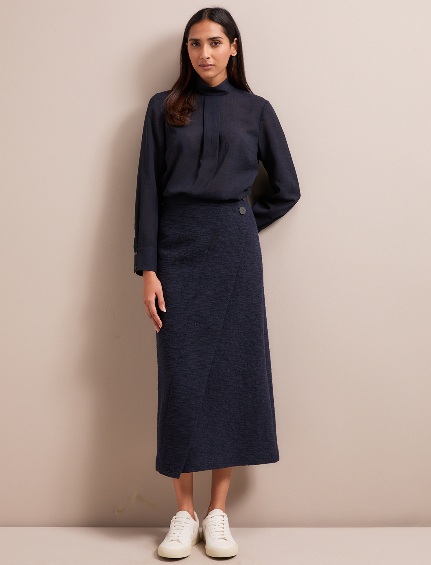 Layla Boucle Tweed Maxi Skirt - Navy