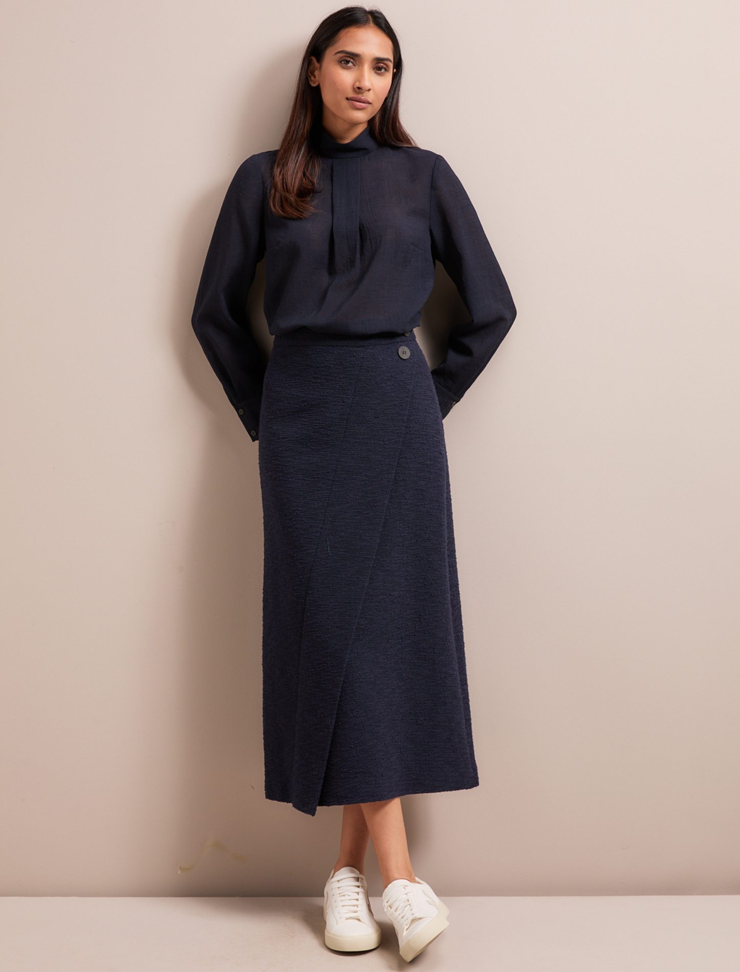 Layla Boucle Tweed Maxi Skirt - Navy