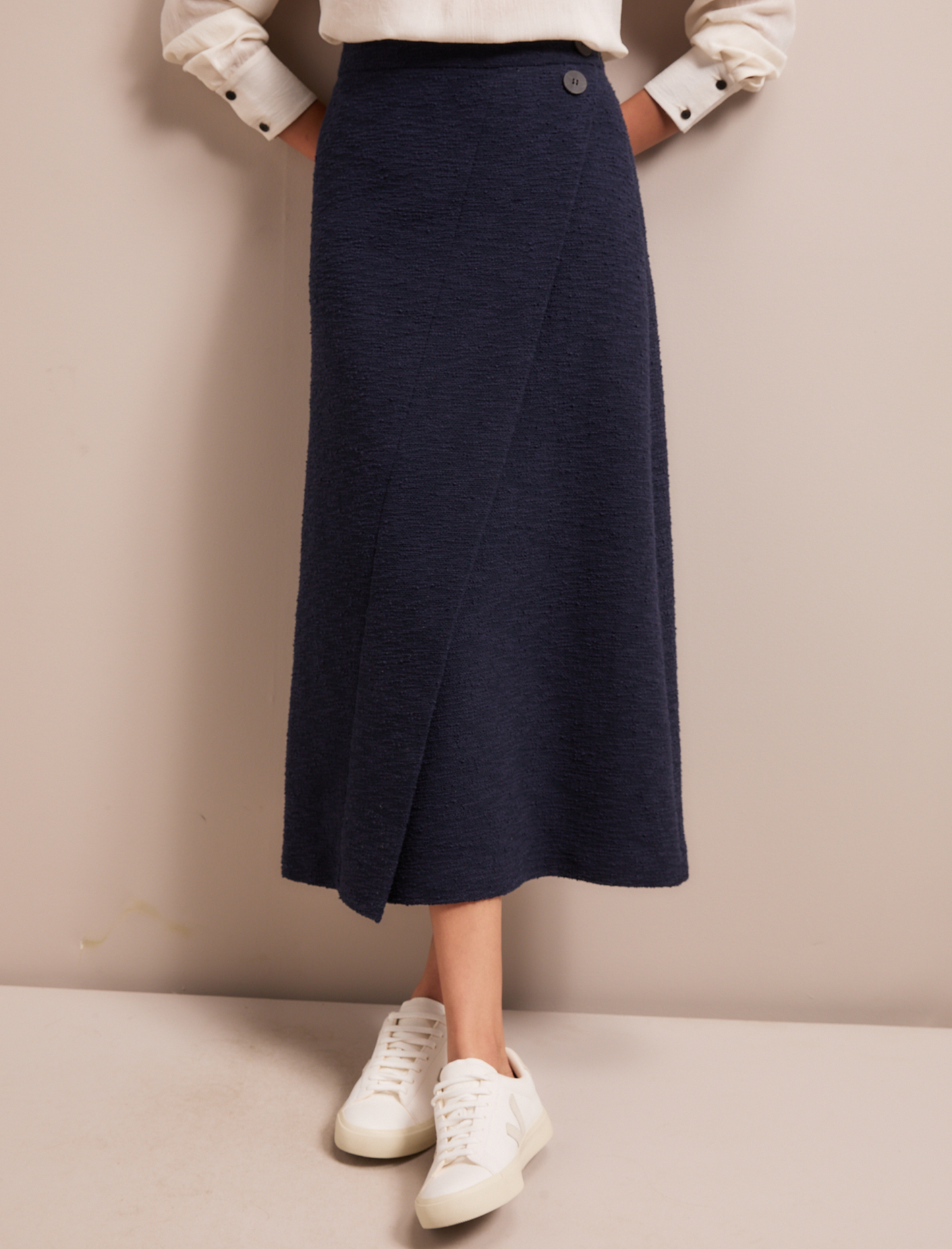 Layla Boucle Tweed Maxi Skirt - Navy