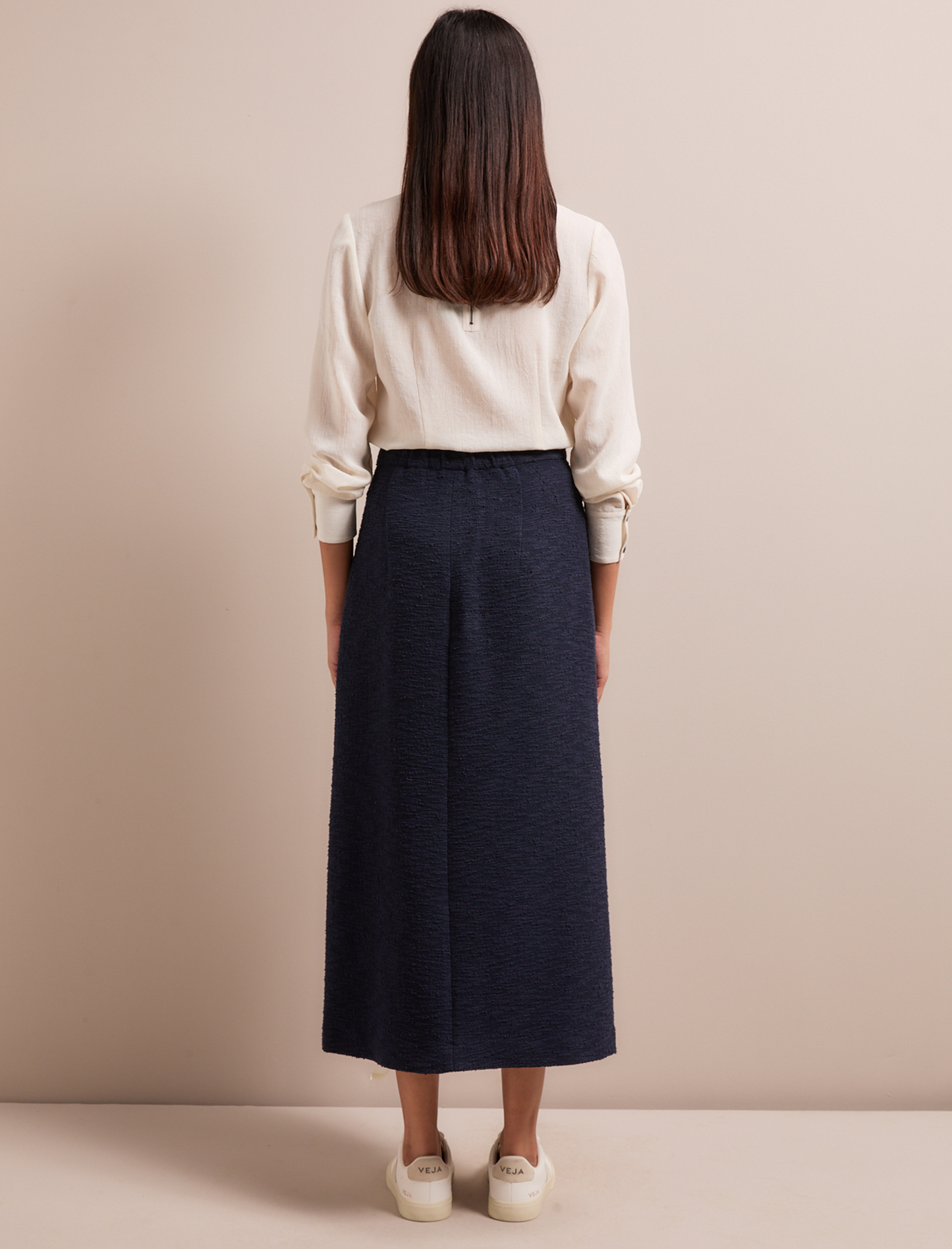 Layla Boucle Tweed Maxi Skirt - Navy