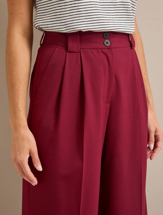 Margot New Wool Wide Leg Trouser - Burgundy