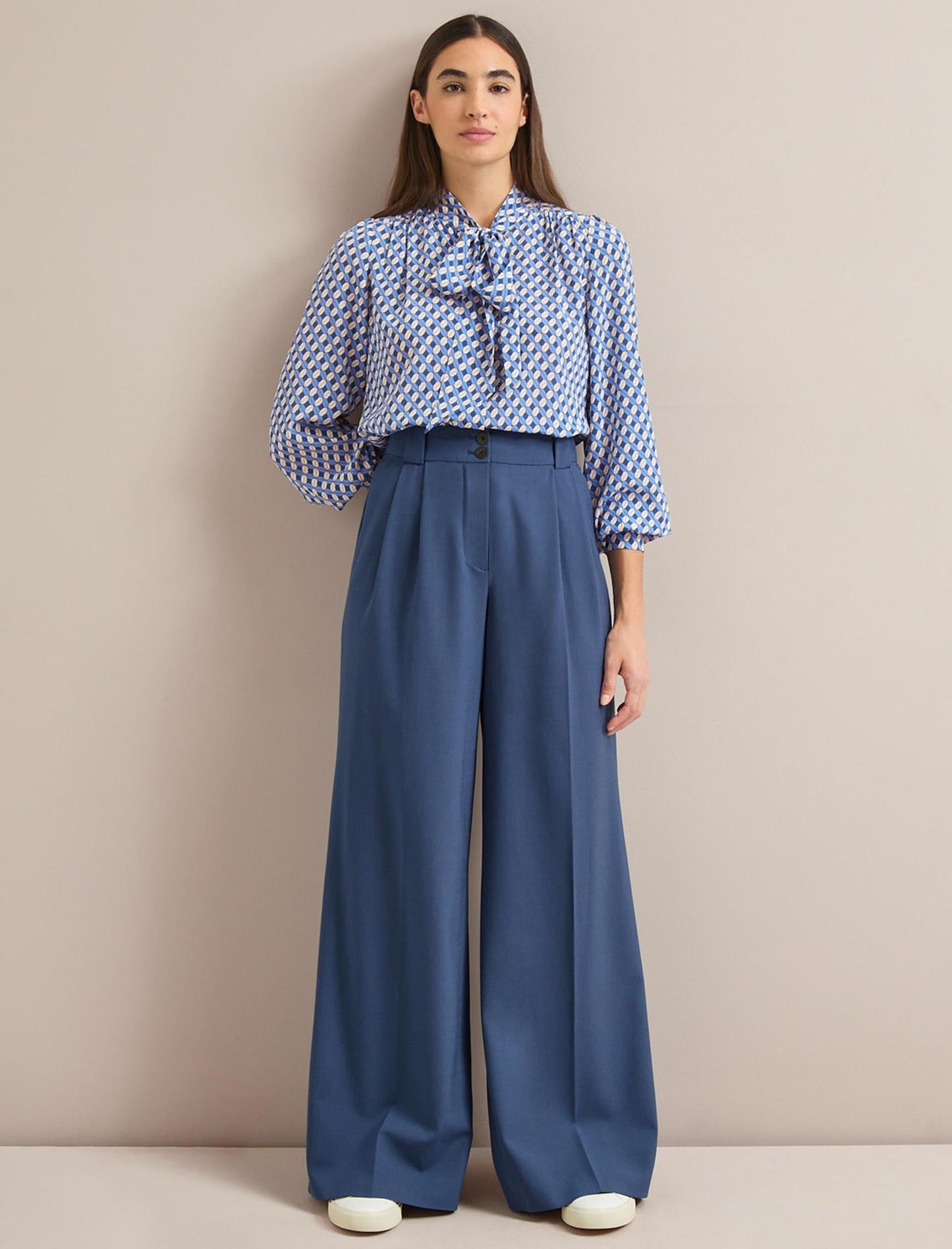 Margot New Wool Wide Leg Trouser - Slate Blue