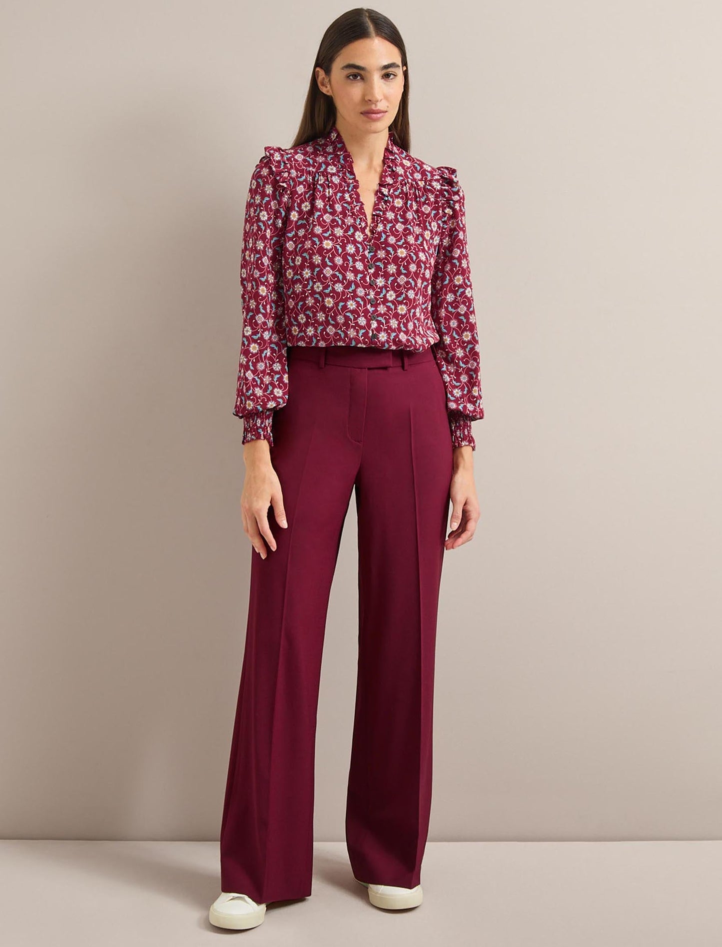 Terence Wool Straight Leg Trouser - Burgundy