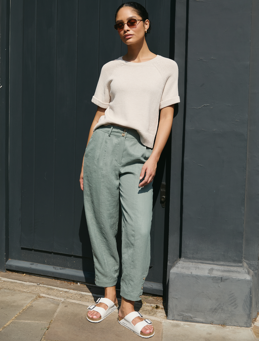 Tyson Techni Linen Tapered Trouser - Sage Green