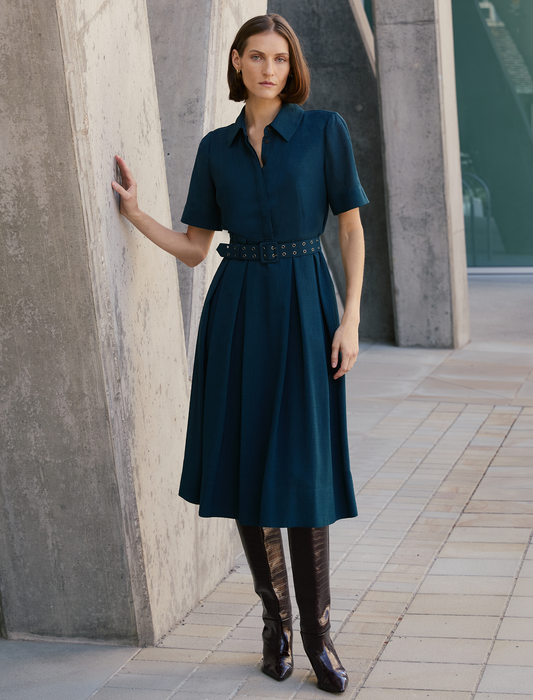 Anya Techni Voile Dress - Petrol Blue