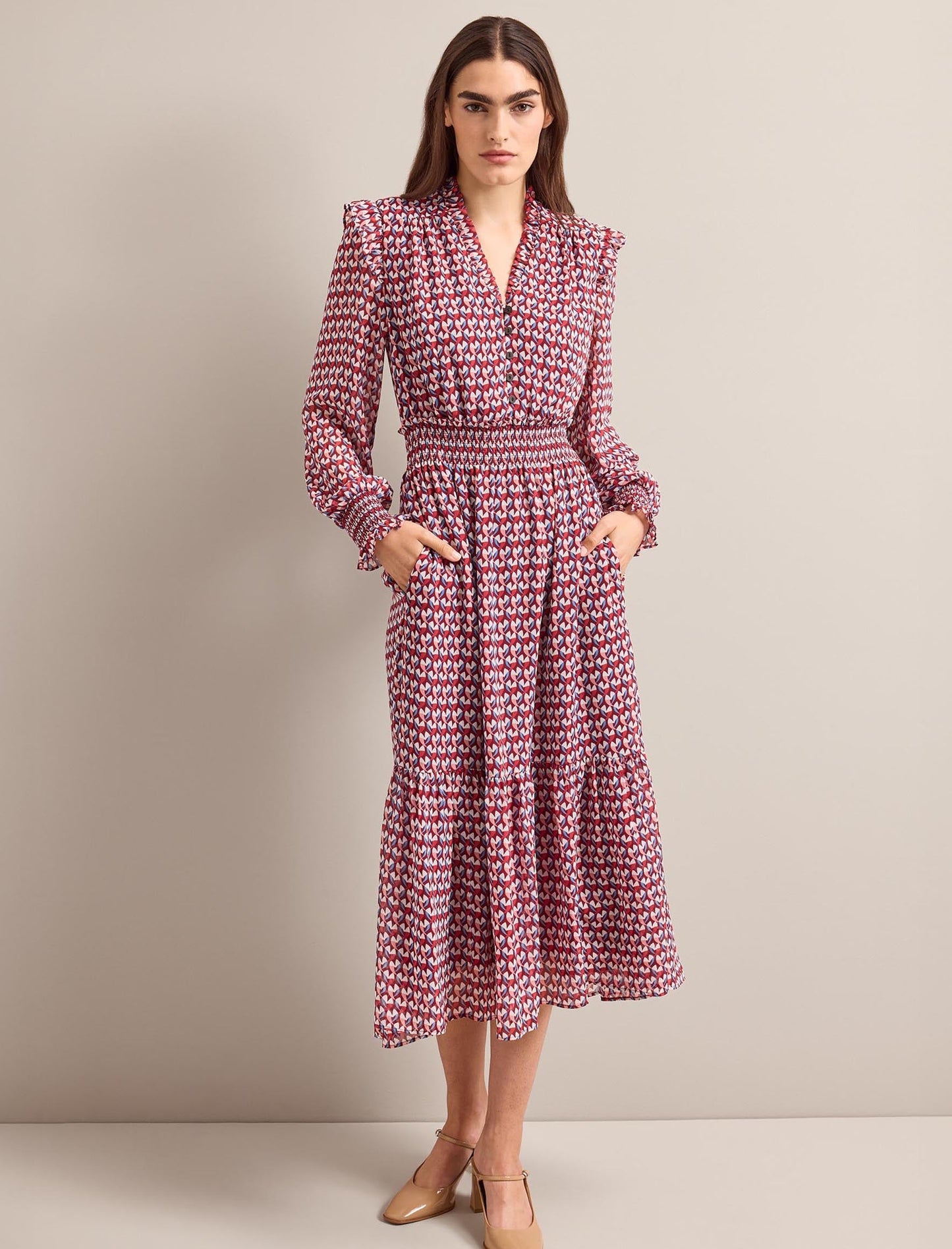 Saskia Maxi Dress - Burgundy Heart Geo Print