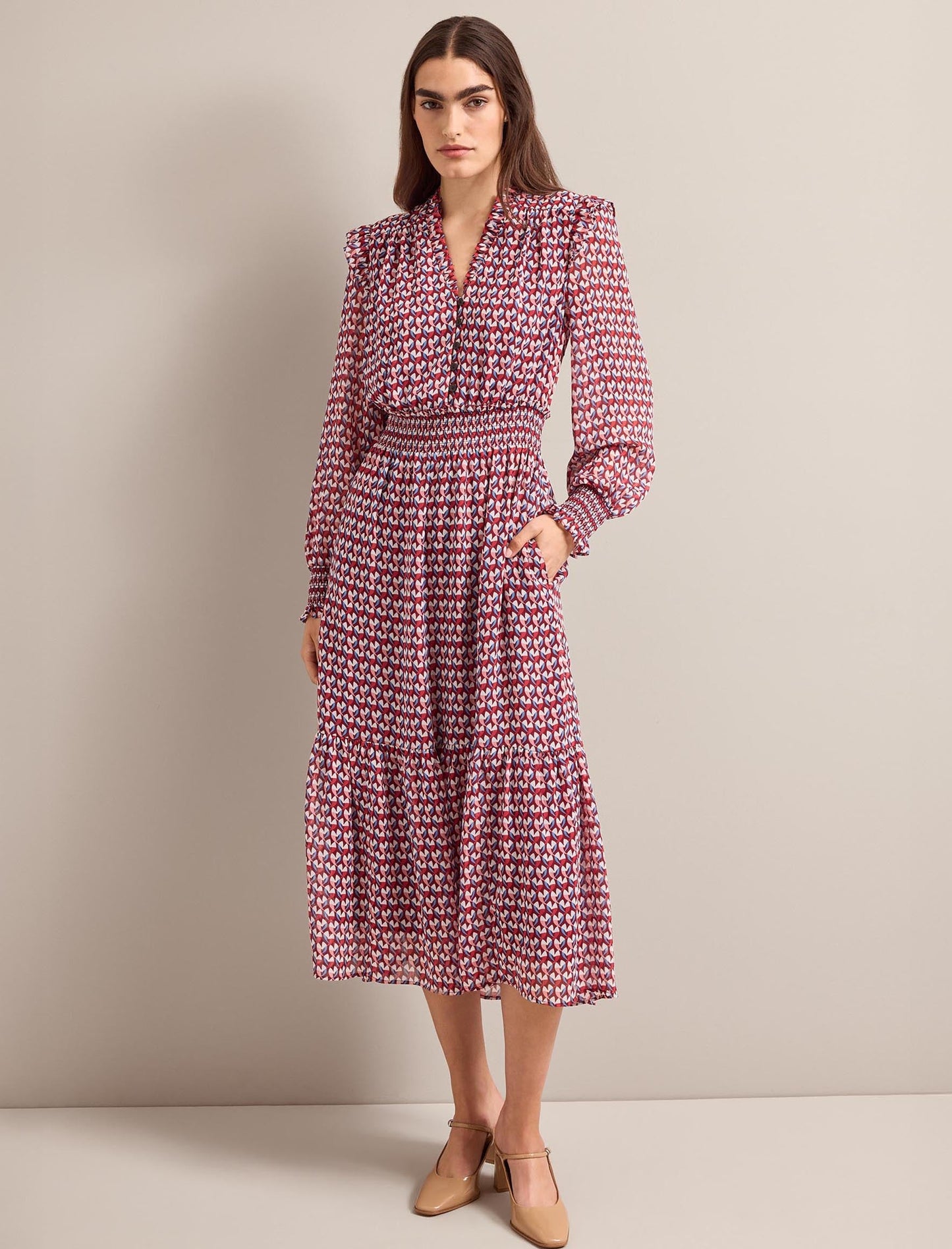 Saskia Maxi Dress - Burgundy Heart Geo Print