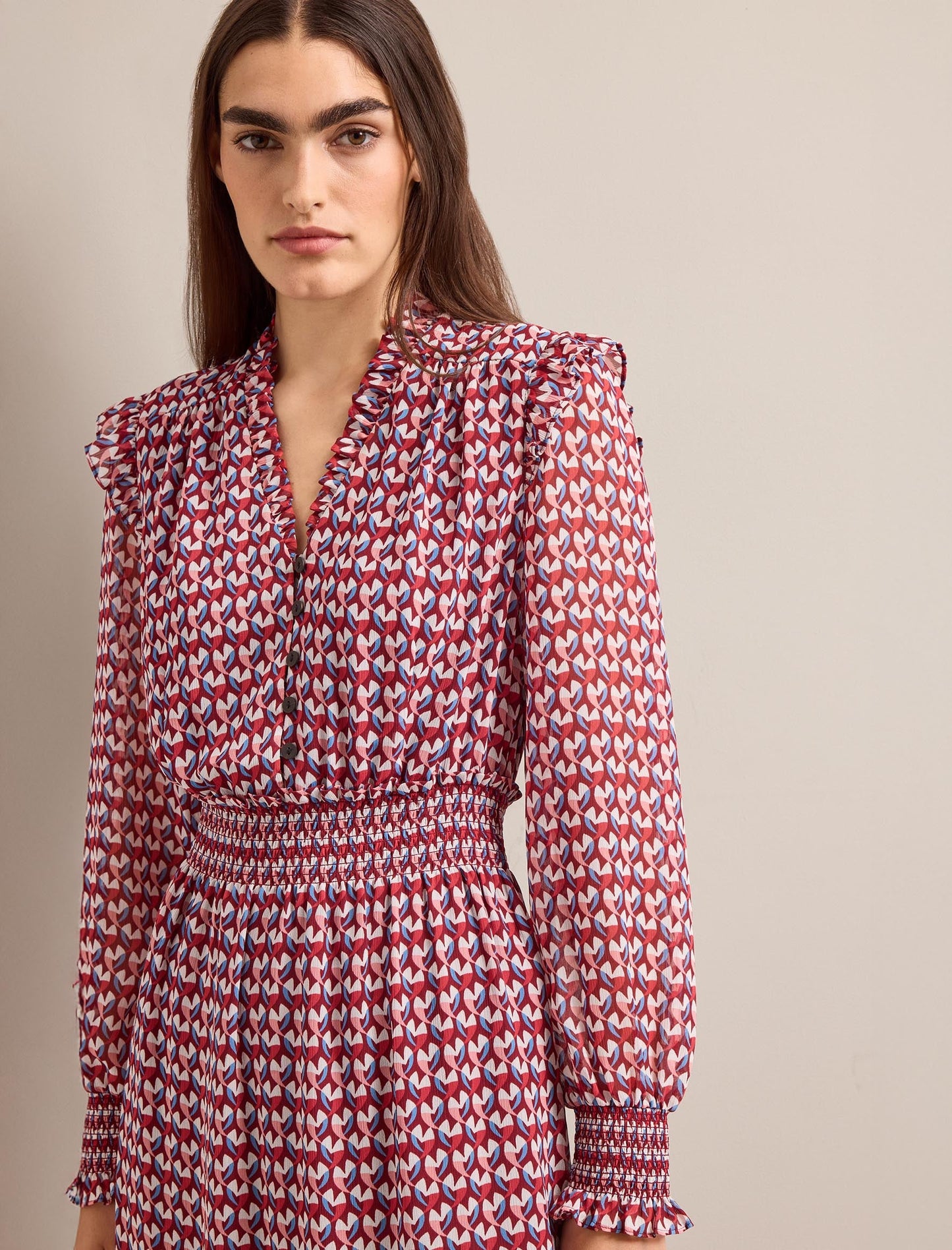 Saskia Maxi Dress - Burgundy Heart Geo Print