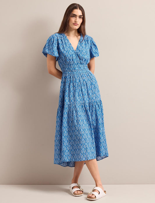 Orla Cotton Maxi Dress - Blue Circle Carnation Print