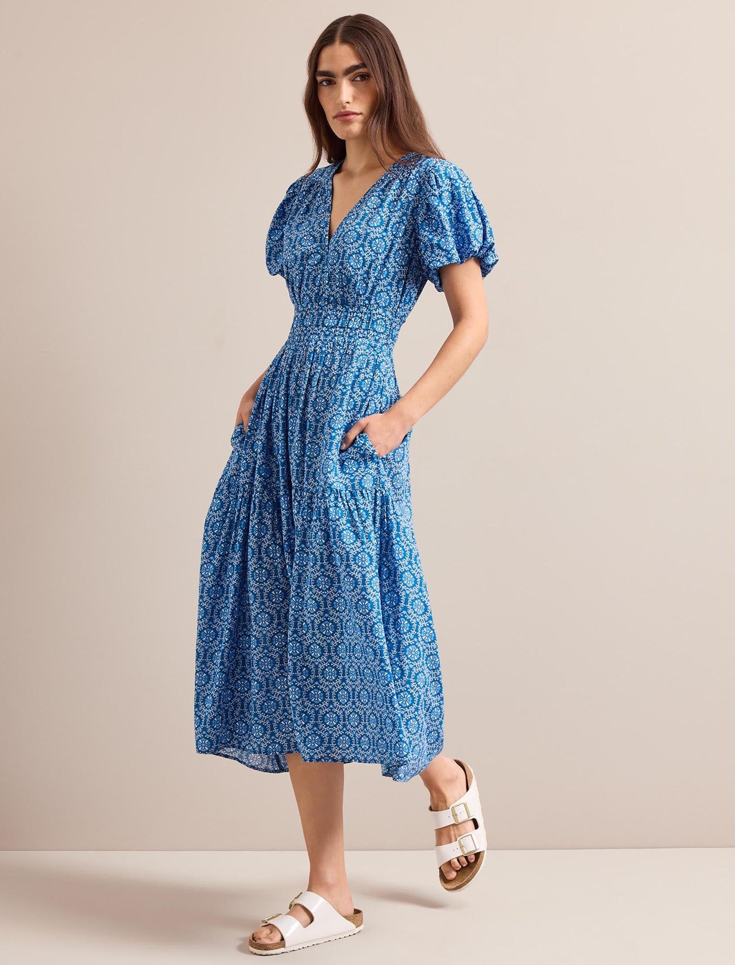 Orla Cotton Maxi Dress - Blue Circle Carnation Print