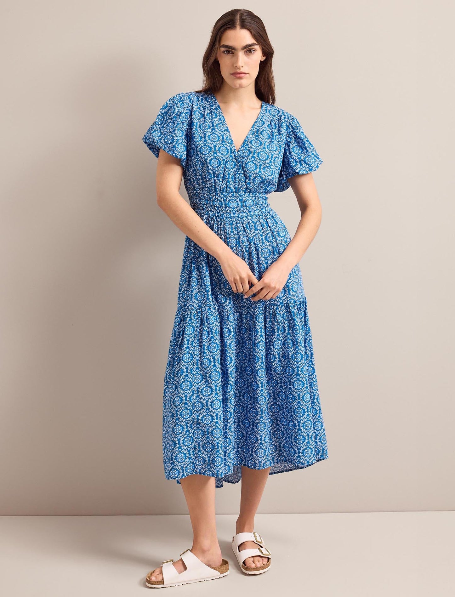 Orla Cotton Maxi Dress - Blue Circle Carnation Print