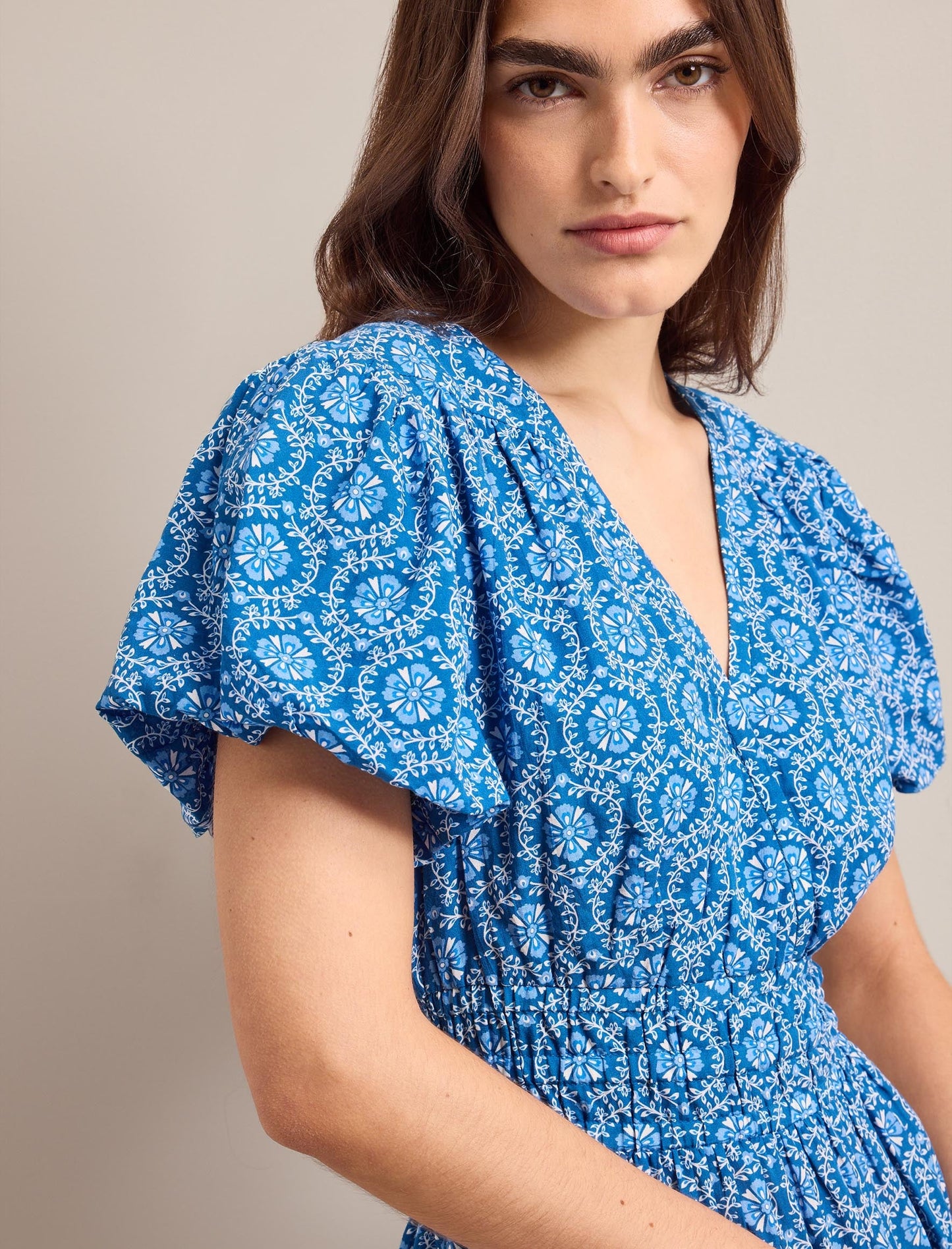 Orla Cotton Maxi Dress - Blue Circle Carnation Print