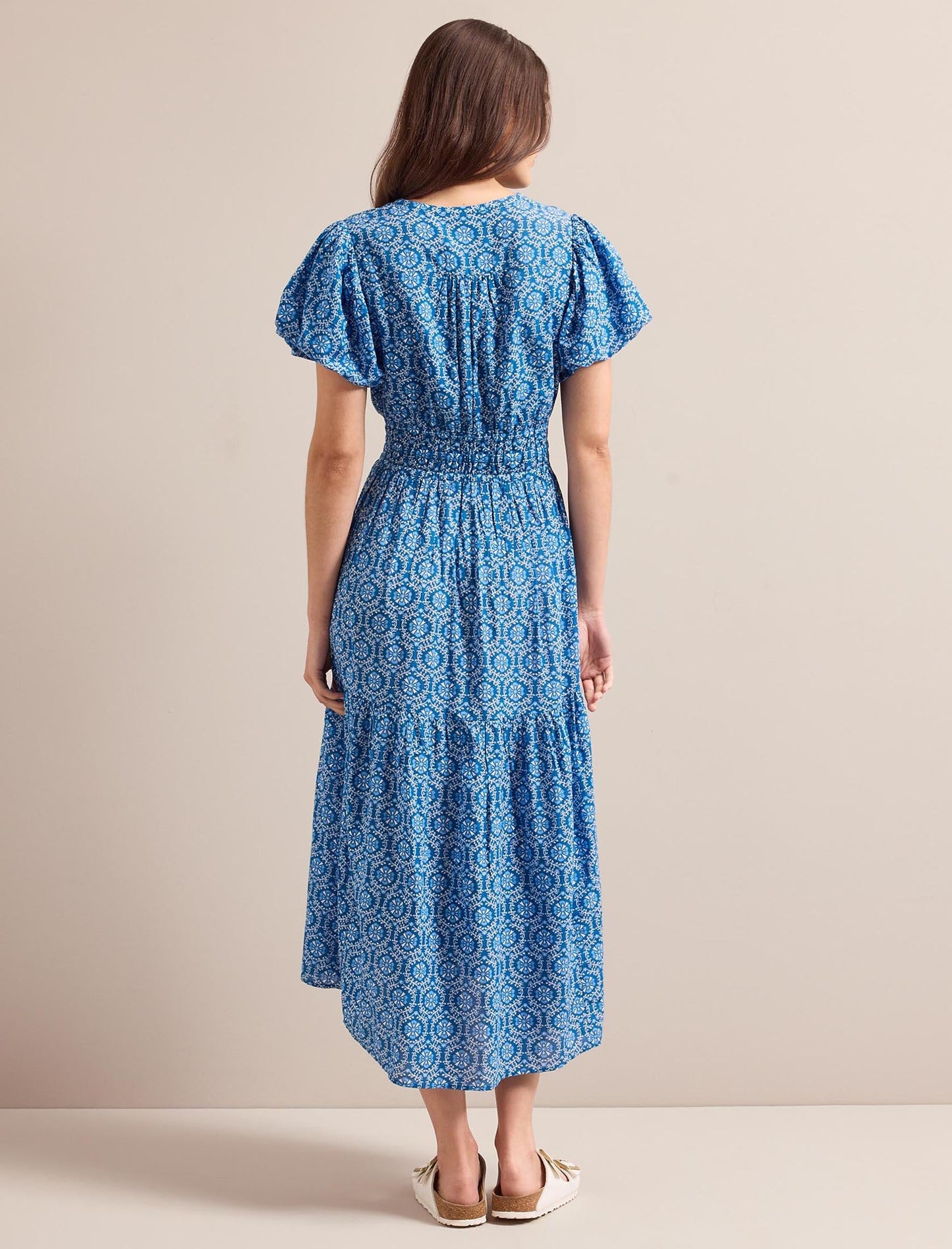 Orla Cotton Maxi Dress - Blue Circle Carnation Print