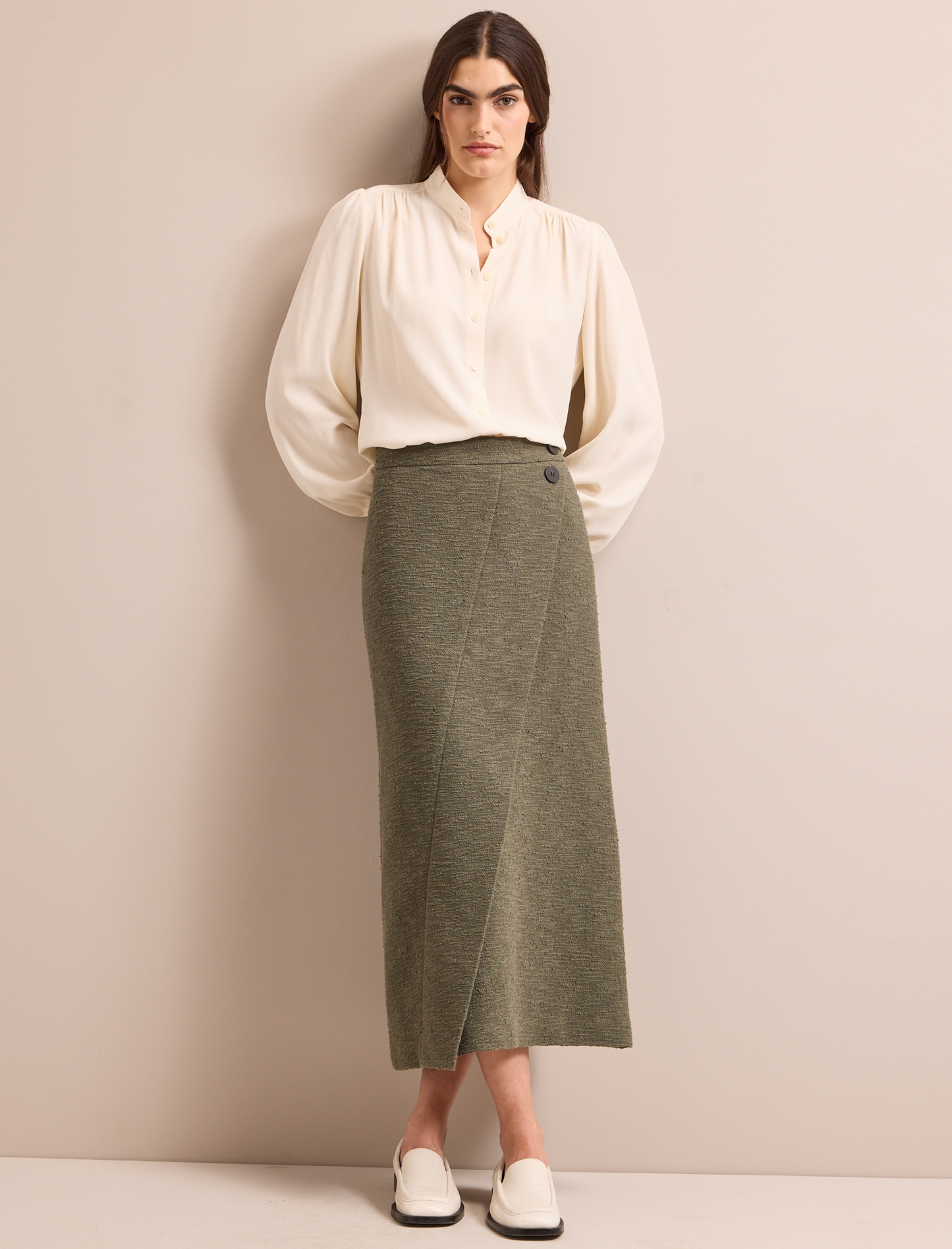 Layla Boucle Tweed Maxi Skirt - Khaki