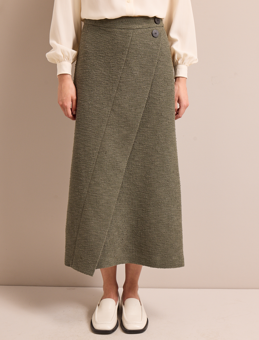 Layla Boucle Tweed Maxi Skirt - Khaki