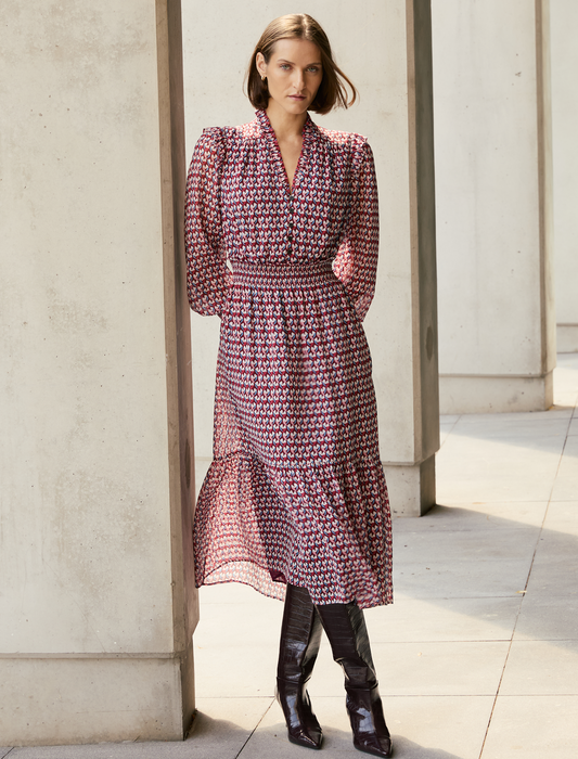 Saskia Maxi Dress - Burgundy Heart Geo Print