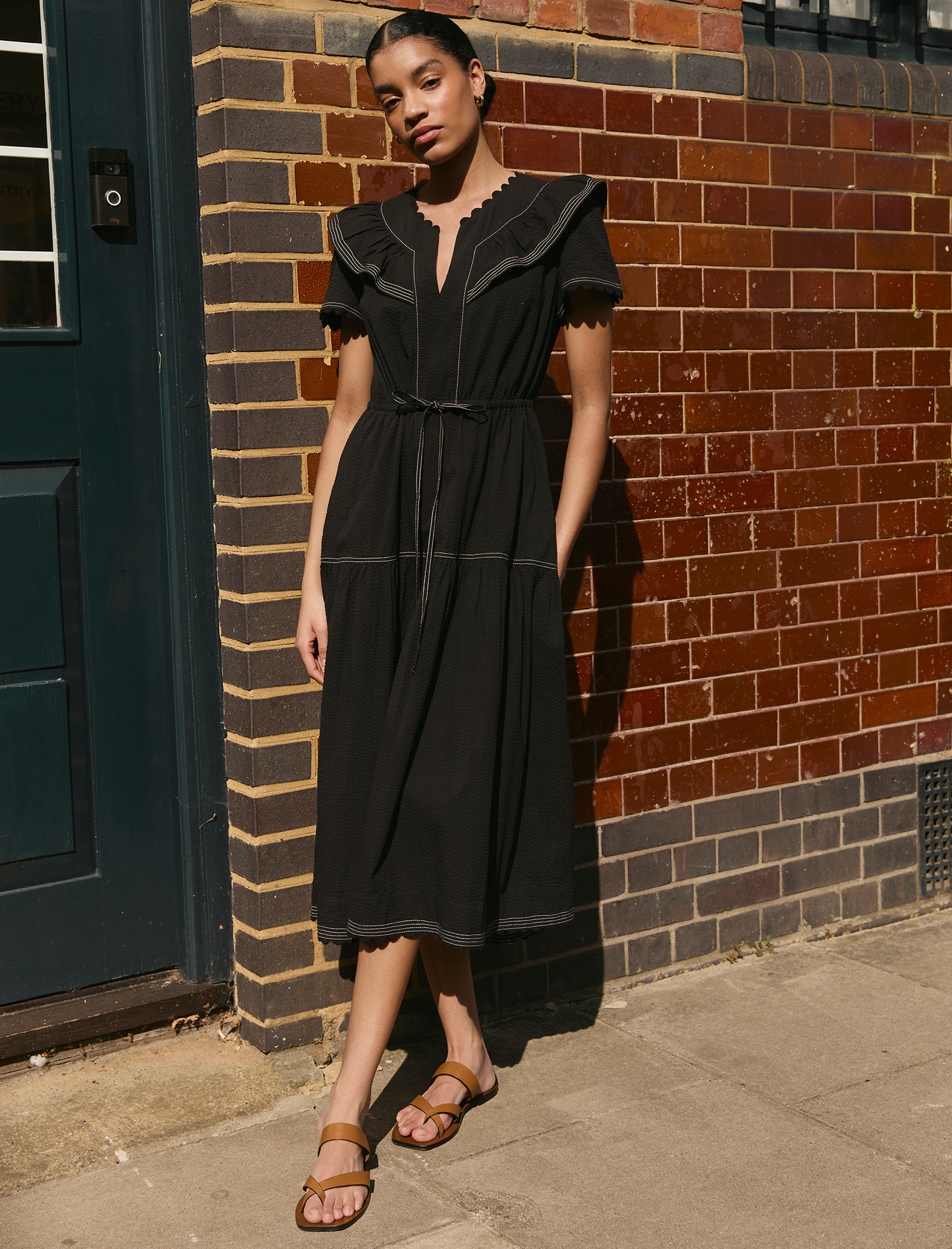 Nessa Cotton Seersucker Maxi Dress - Black
