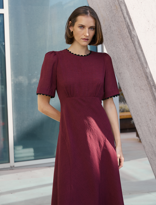 Lucy Techni Voile Midi Dress - Burgundy