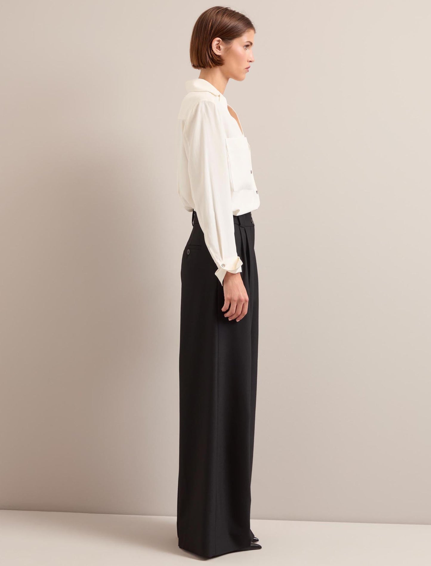 Margot New Wool Wide Leg Trouser - Black