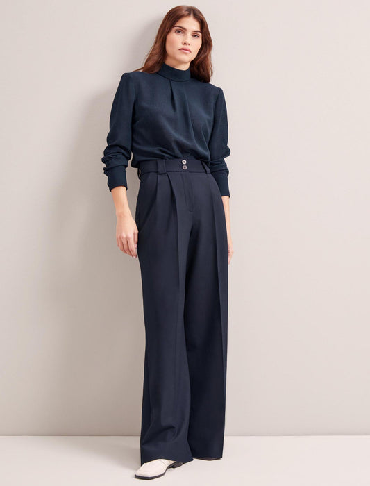 Margot New Wool Wide Leg Trouser - Navy