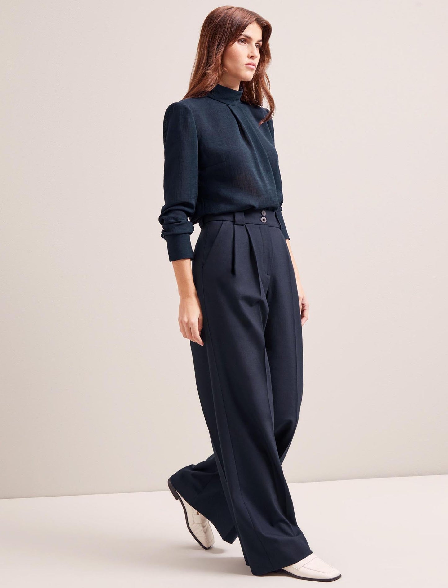 Margot New Wool Wide Leg Trouser - Navy
