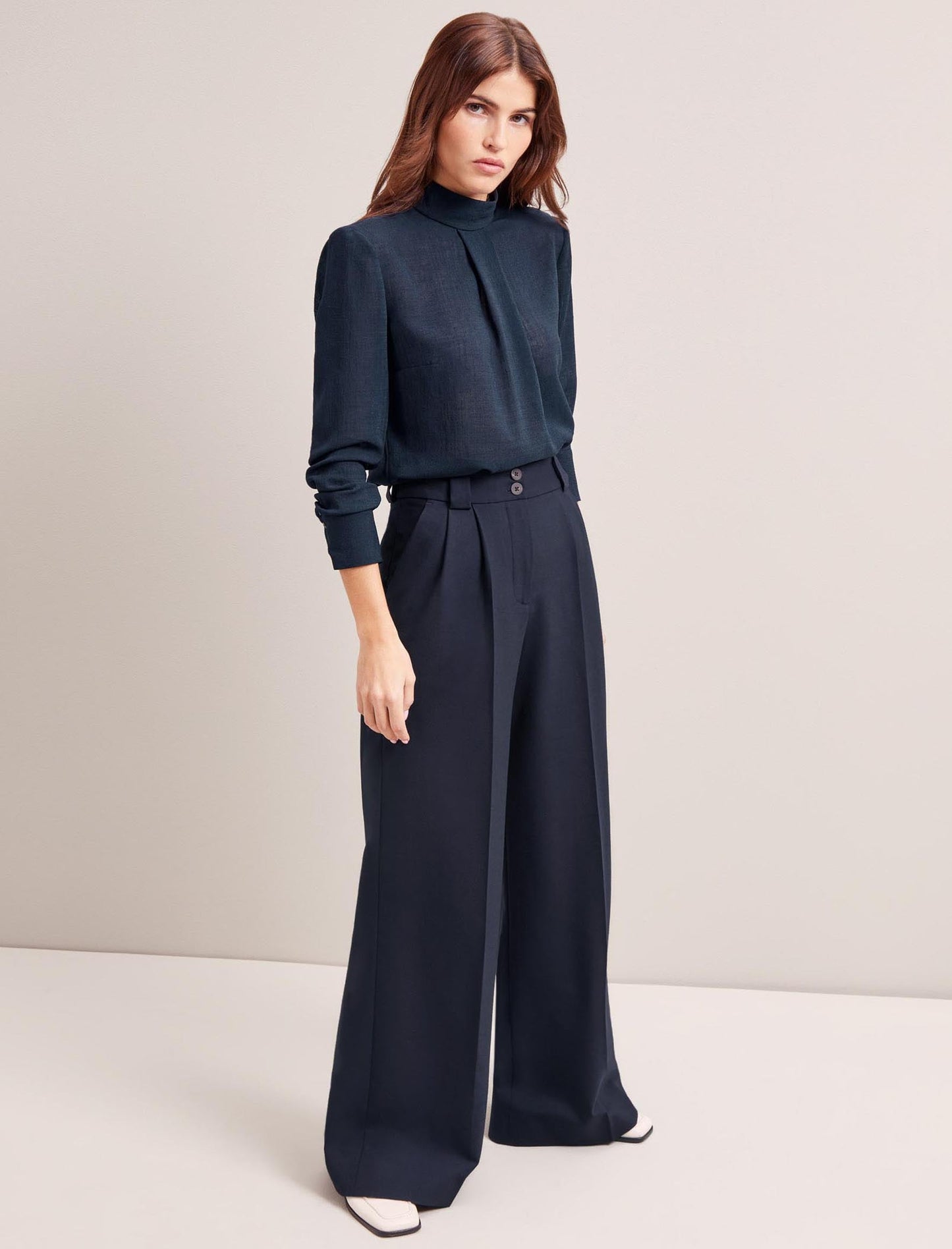 Margot New Wool Wide Leg Trouser - Navy