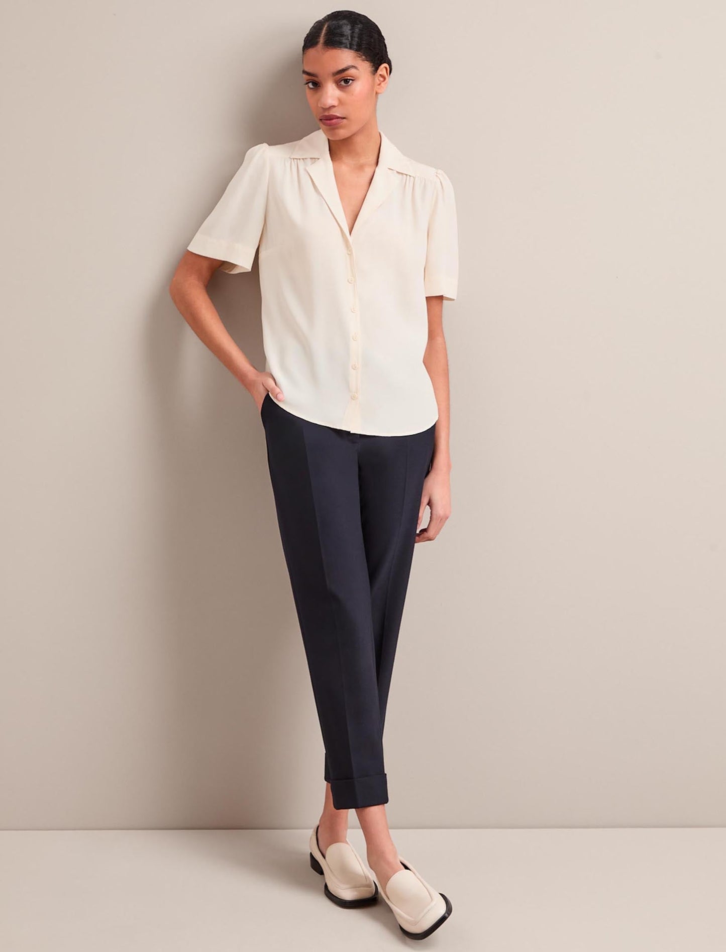 Clement New Wool Easy Waist Turn Up Trouser - Navy