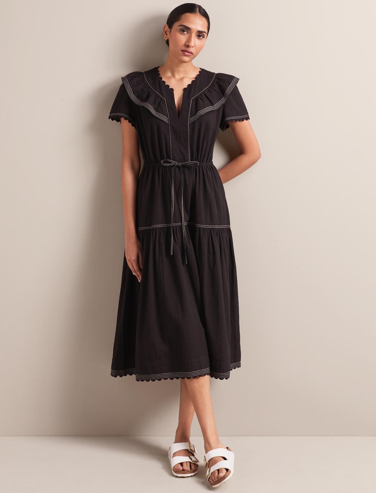 Nessa Cotton Seersucker Maxi Dress - Black